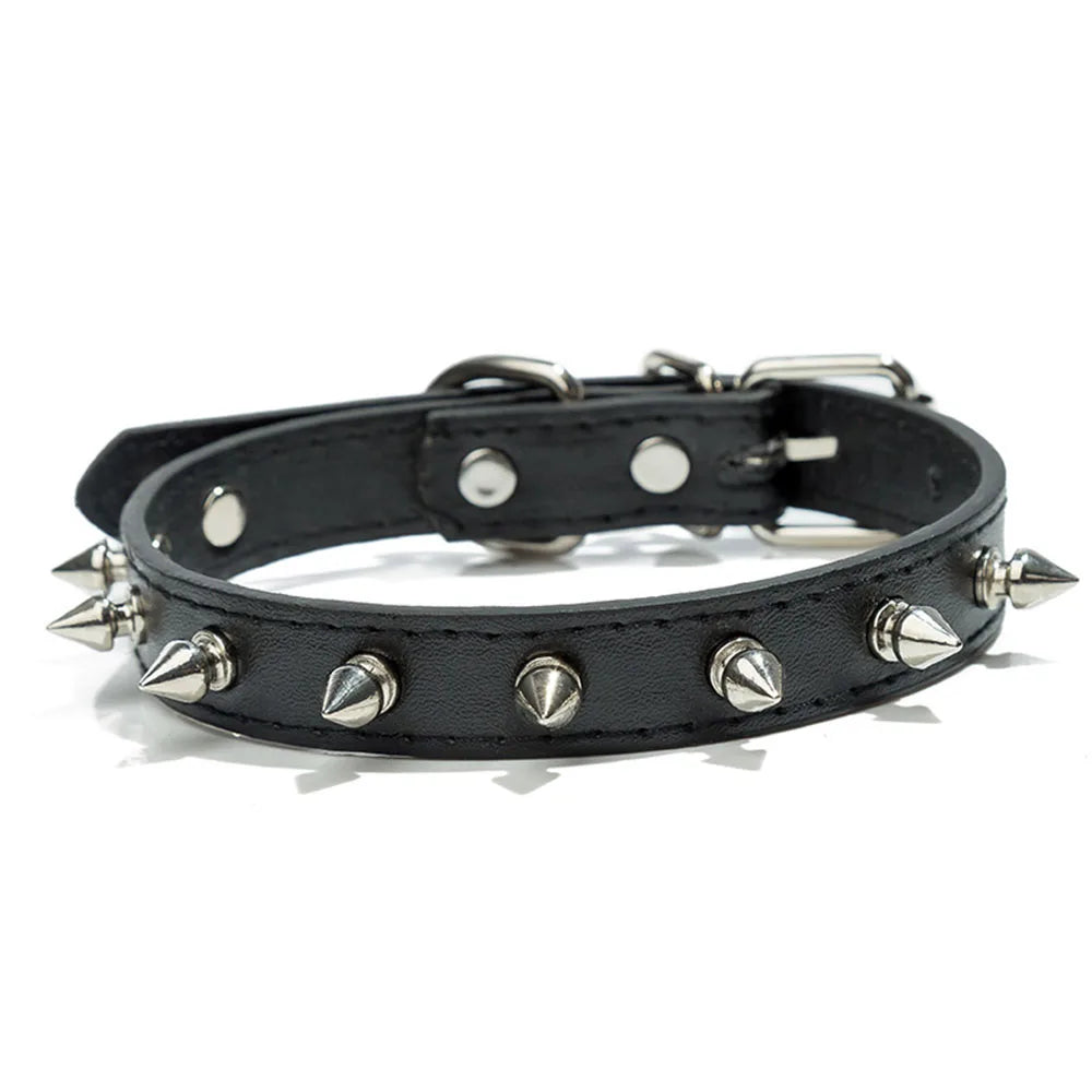 Anti-Bite Spiked Dog Collar – PU Leather Studded Collar for Small Dogs, Bulldogs, Pugs, and Puppies
