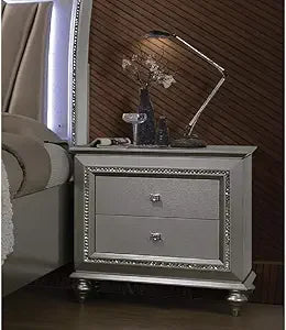 Acme Kaitlyn Nightstand in Champagne | 2-Drawer Contemporary Wood Rectangular Nightstand Champagne