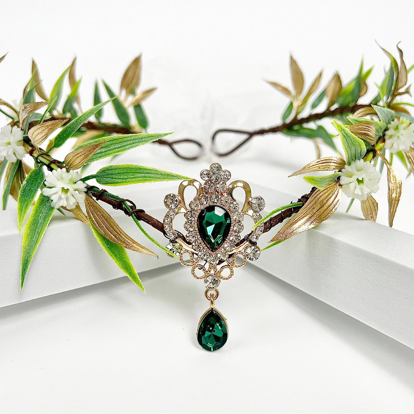 Fairy Flower Leaf Crowns Headband for Women Elven Princess Tiara Elf Headpiece for Cosplay Halloween Costume Photoshoot Wedding