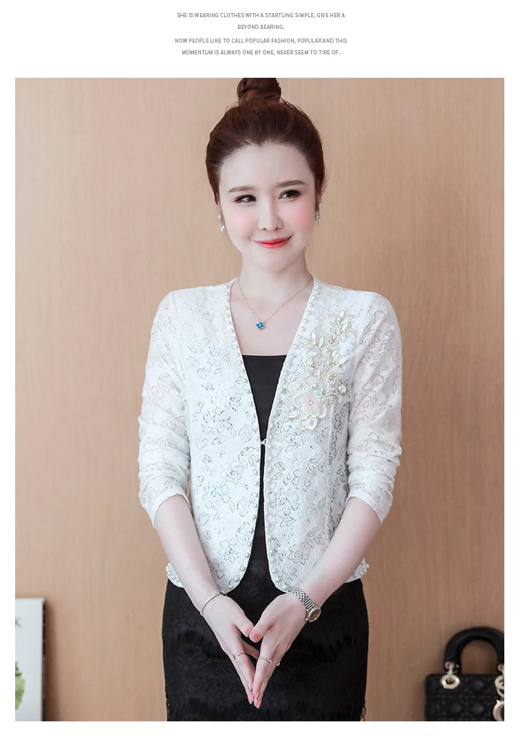 Short Lace Long Sleeve Embroidery Cardigan