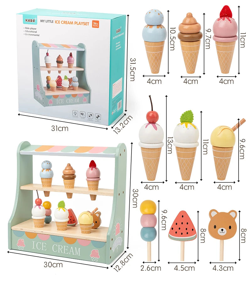 Ice Cream Counter Playset For Kids Montessori Pretend Play Food Toys Kitchen Accessories With Coin Role Play For Kids Girls Boys