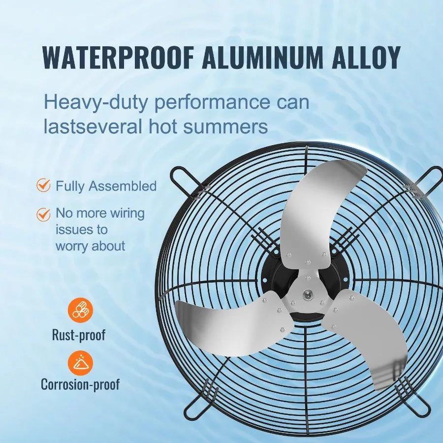 24'' Shutter Exhaust Fan Highspeed 3320 CFM Aluminum Wall Mount Attic Fan with ACmotor Ventilation and Cooling for Greenhouses