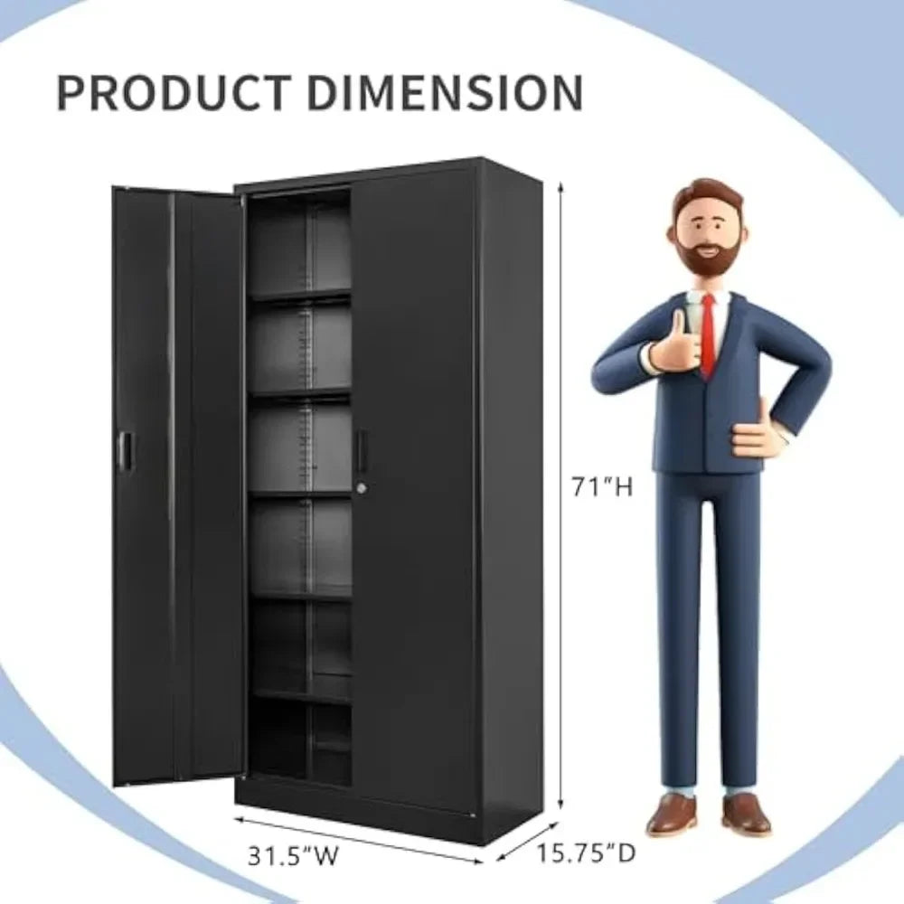 Metal Storage Cabinet 71” with 2 Doors and 5 Adjustable Shelves, Tall Cabinets Lockable, Garage Steel Locking Cabinet