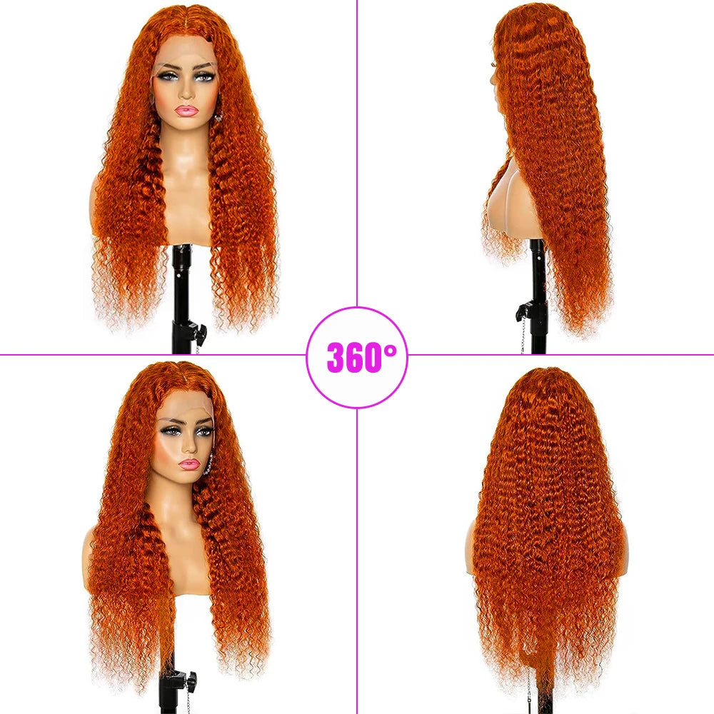 Colored #350 30 32 Inches Ginger Orange Deep Wave 13x6 13x4 Hd Lace Frontal Wig Human Hair Curly 13x4 Lace Front Wigs For Women