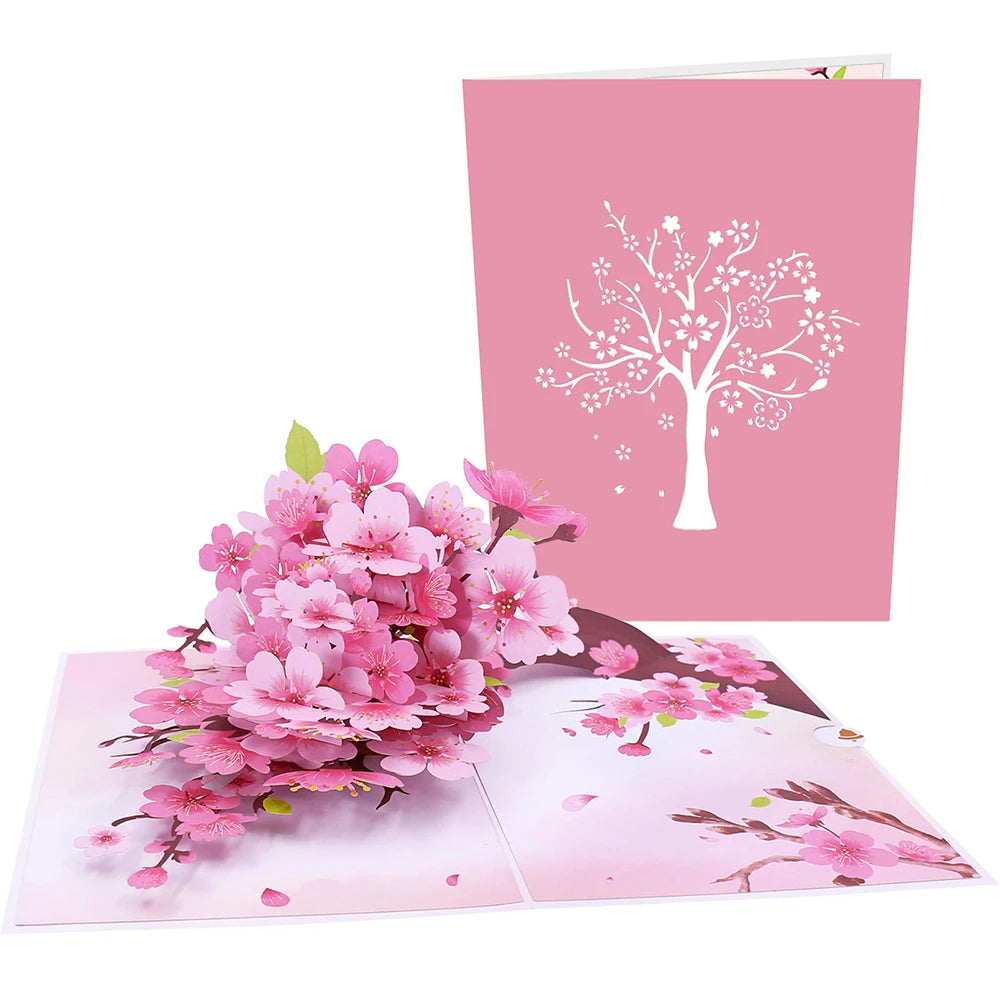 Valentine's Day Pink Cherry Blossom Pop Up Card Box Bouquet Birthday Mother's Day Handmade Gift for Girlfriend