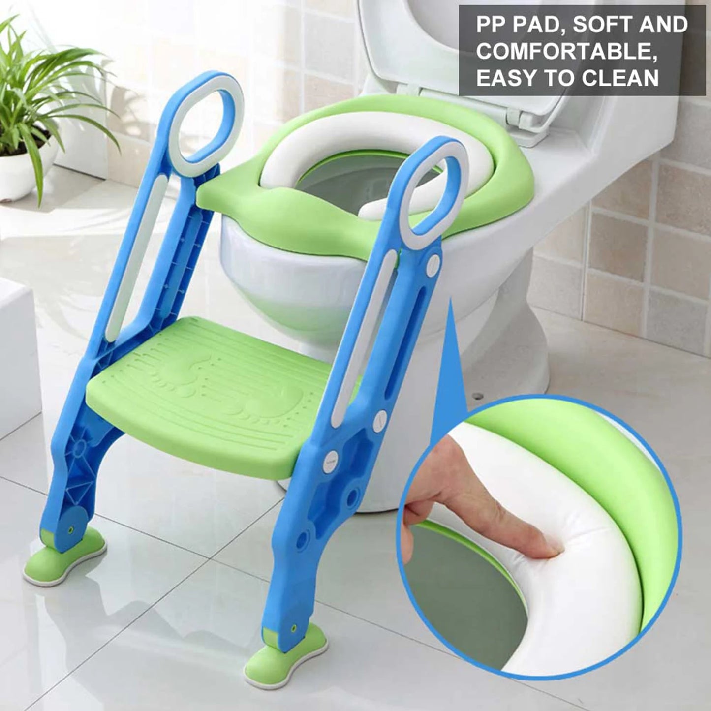Baby Toddler Soft Toilet Chair Ladder Adjustable Safety Potty Training Seat (Red Yellow)