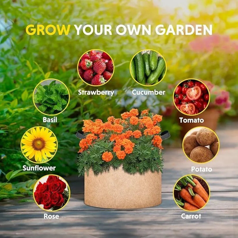 Plant Grow Bag 5 Gallon 6Pack Heavy Duty Fabric Pots 300g Thick Nonwoven Fabric Containers Aeration with Nylon Handles for Plan