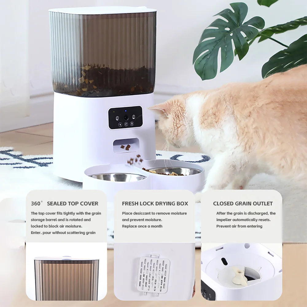 5L Smart Automatic Pet Feeder with Camera – WiFi Cat & Dog Food Dispenser with Timed Portions and Stainless Steel Bowl