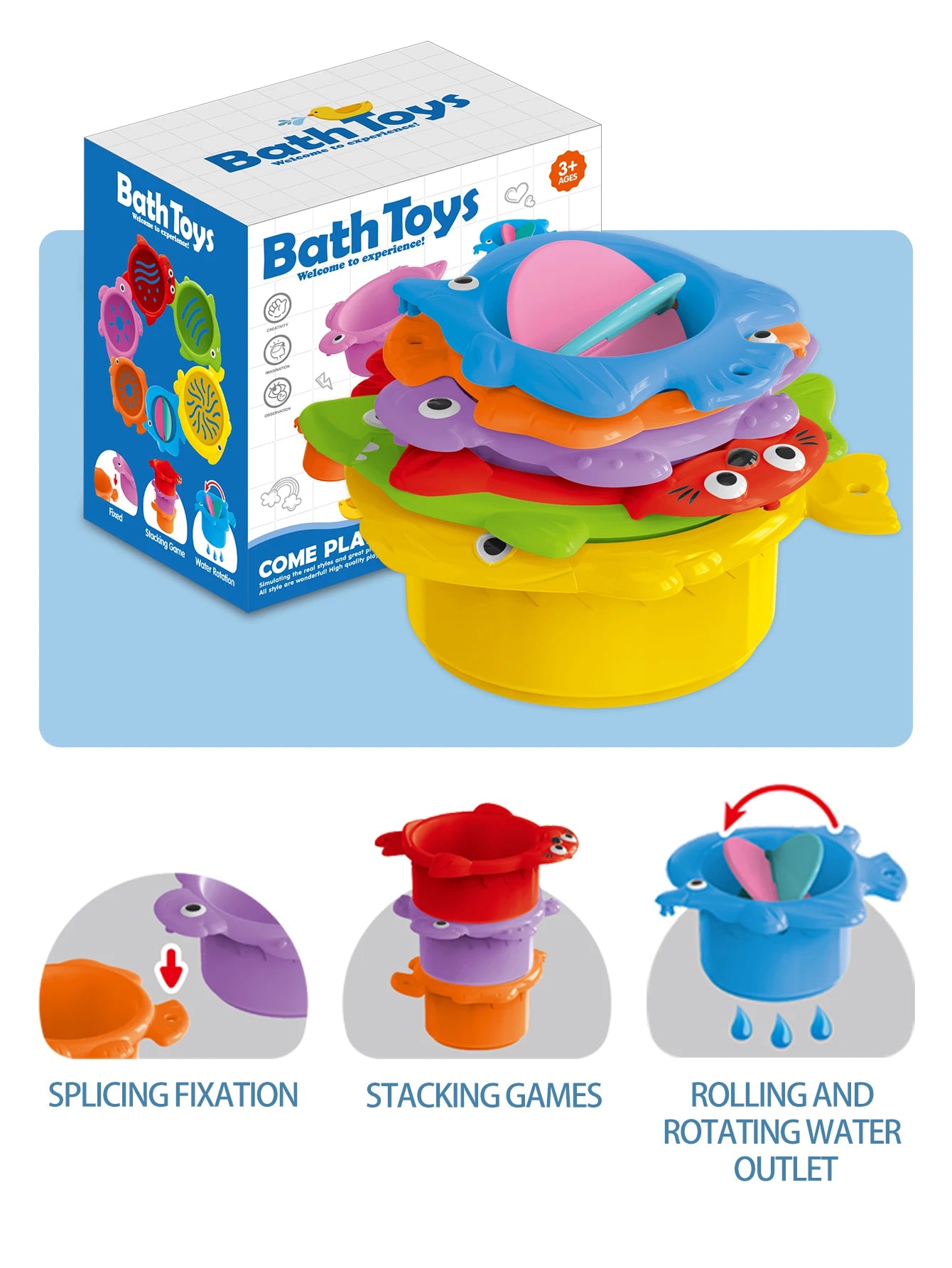 Baby Bath Toys, Stacking Cup Toddler Toy Random Colors Ocean Stacking Tower Bathtub Water Beach Play Bathroom Game Gifts