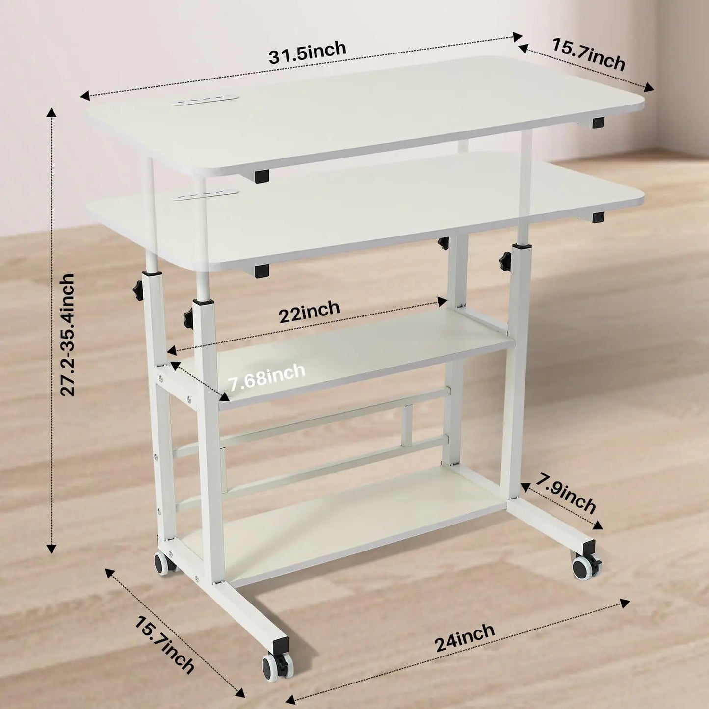 Adjustable Height Student Computer Desk with USB Port, Mobile Portable Bedside Table with Storage, 31.5" Standing Desk for Sofa