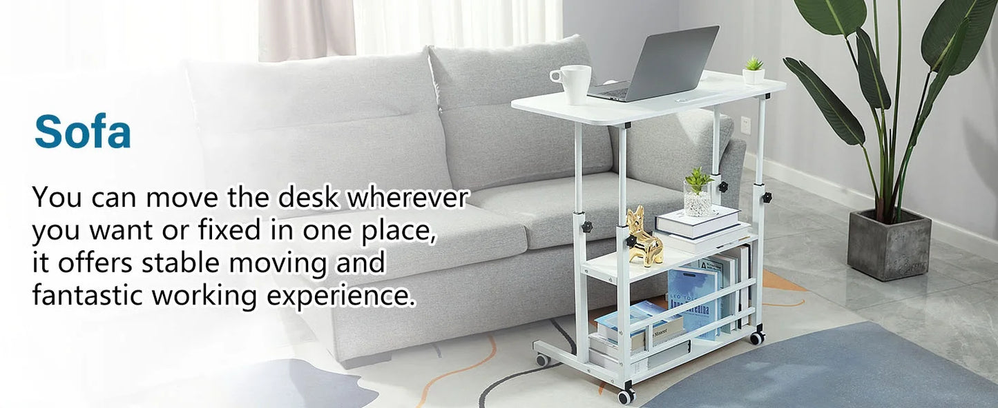 Adjustable Height Student Computer Desk with USB Port, Mobile Portable Bedside Table with Storage, 31.5" Standing Desk for Sofa