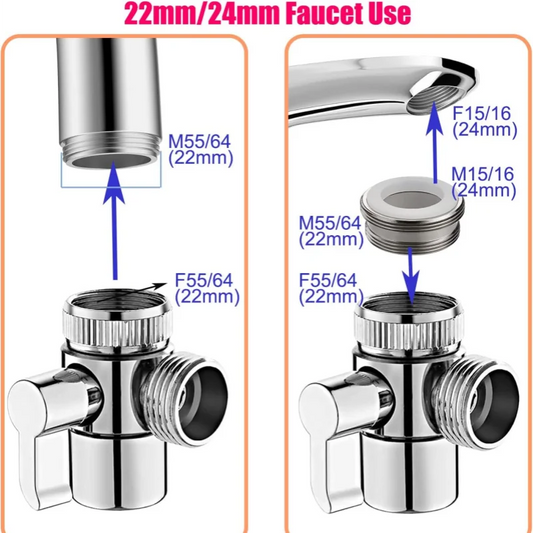 Bidet sprayer kit with 1.5m hose and holder, with 3-way faucet diverter G1/2 M22-24, for cleaning and personal hygiene