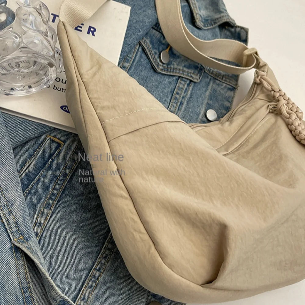 New Canvas Crossbody Bags Large Capacity Korean Simplified Shoulder Bag Lightweight Solid Color Dumpling Bag Travel