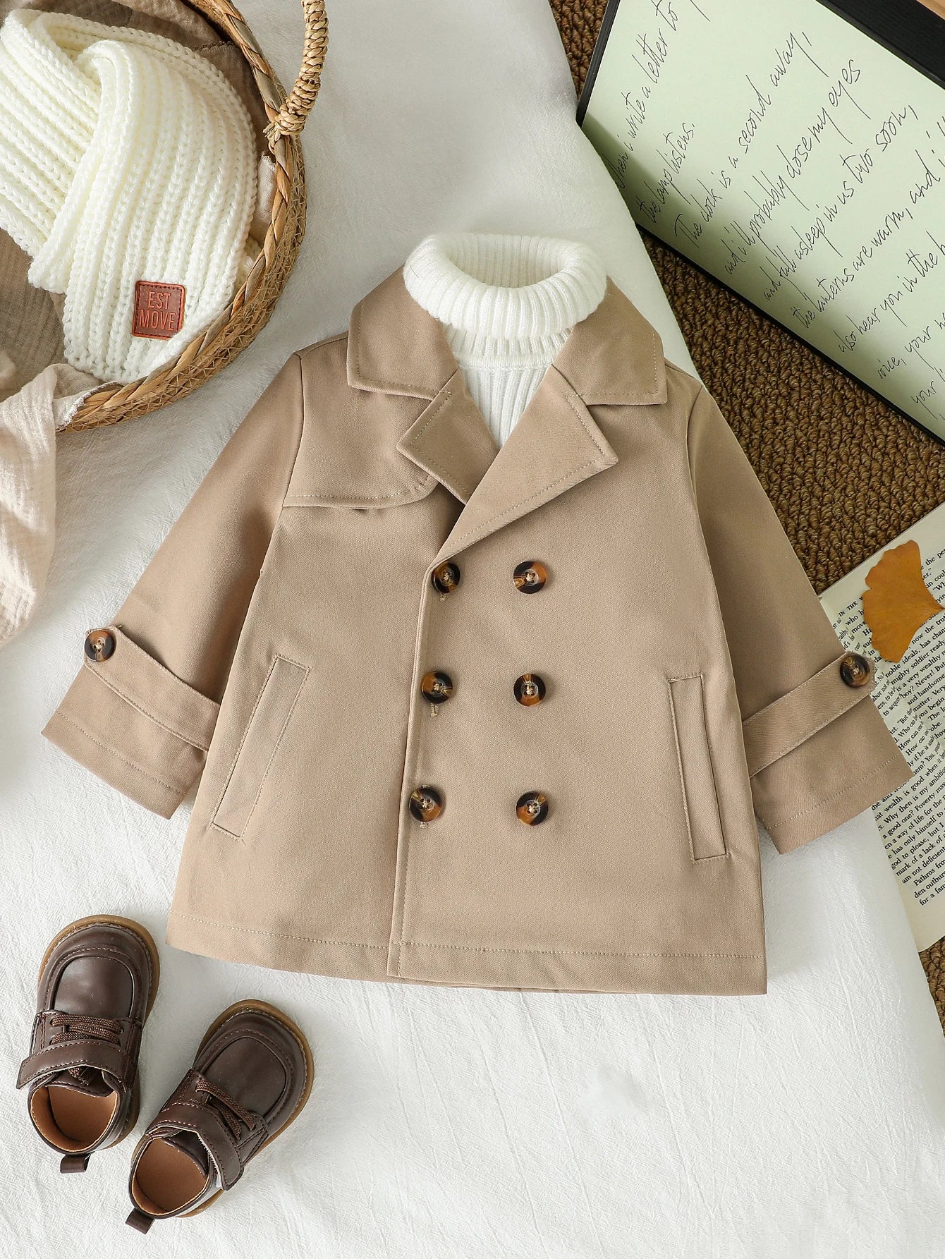 New Fashion Baby Boys Trench Coat Autumn/Winter Jacket Long Sleeve Baby Double breasted Cardigan Clothes For 1-3Y