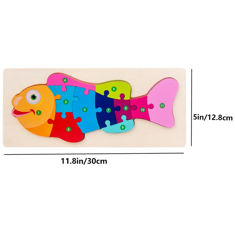 Rectangle Wooden Puzzle for Kids, Animals Vehicles Pattern Colorful Wood Numbered Puzzles For Toddlers