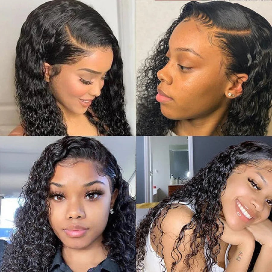 13x4 Hd Kinky Curly Lace Frontal 100% Human Hair Wigs Pre Plucked Brazilian Glueless Water Wave 4x4 Lace Closure Wigs Curly Wave