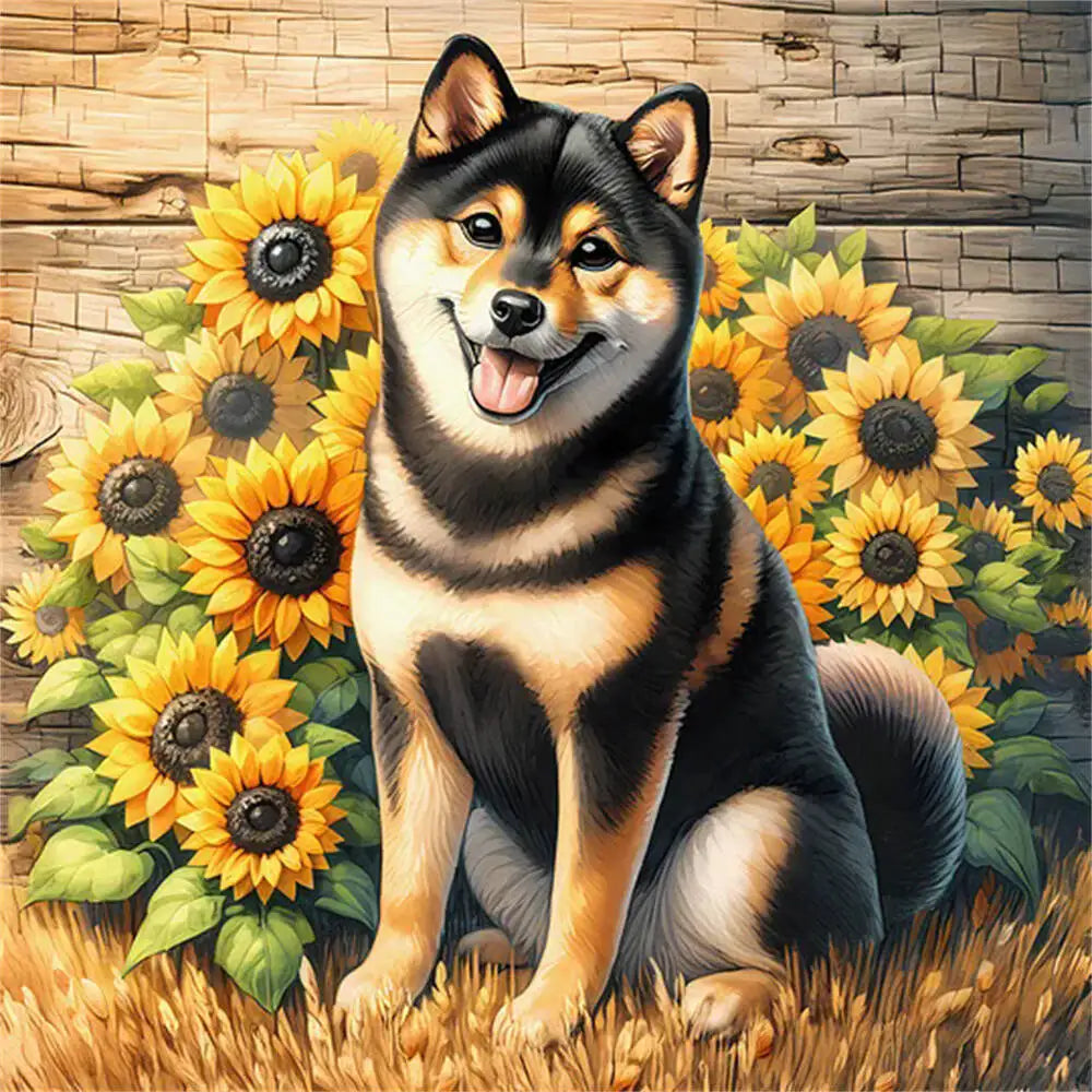 Huacan Diamond Mosaic Dog Animal Sunflower Flower Full Round Square Diamond Painting New Picture For Living Room Home Decoratio