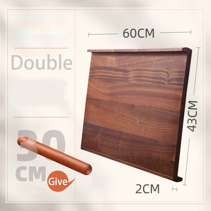L-Baffle Ebony Wood Pastry Board, Large Dough Kneading Board with Anti-Spill Edge, Solid Wood Rolling Pin Butcher Block