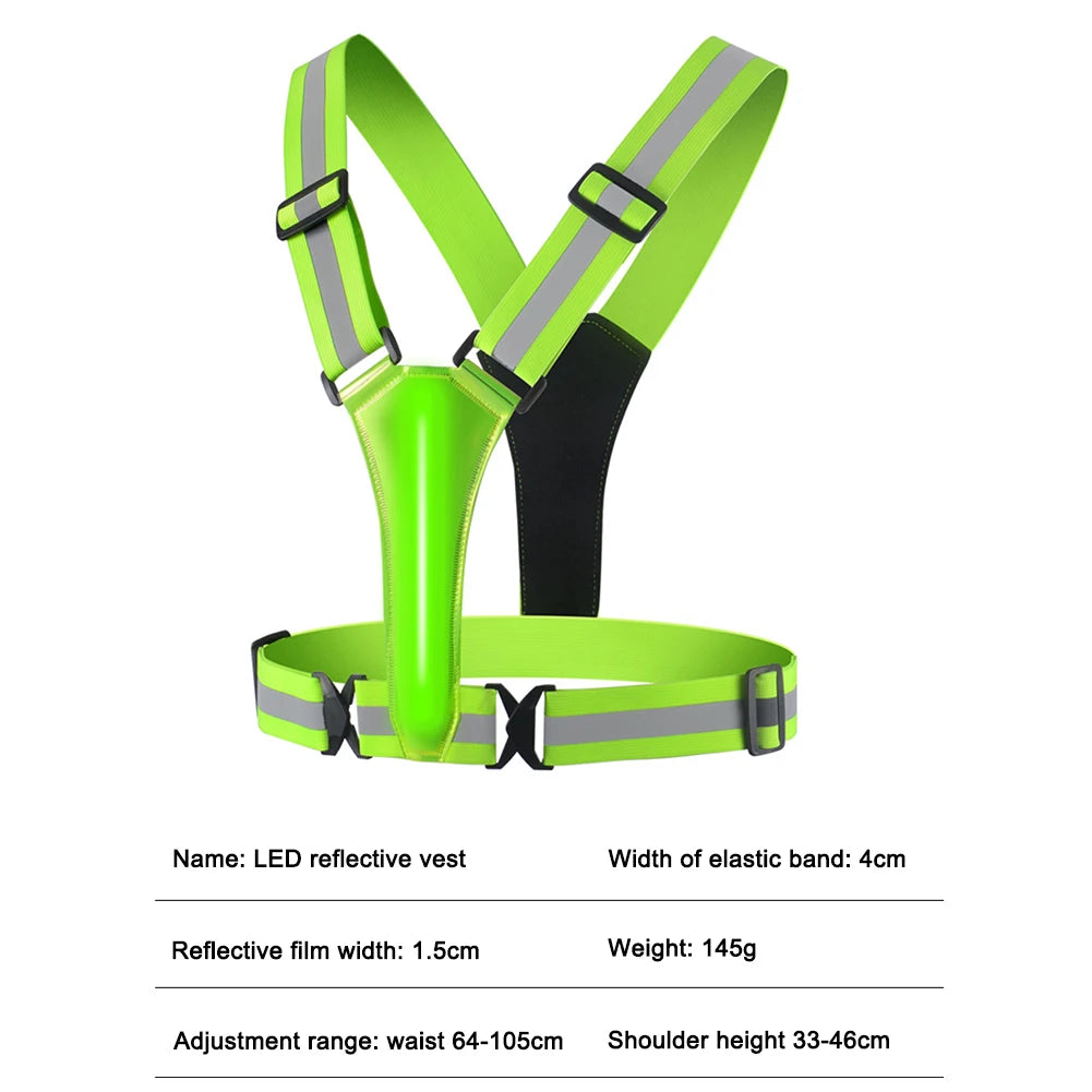 LED Glowing Reflector Straps Adjustable Reflective Night Running Vest High Visibility Night Running Riding Clothing Elastic Band