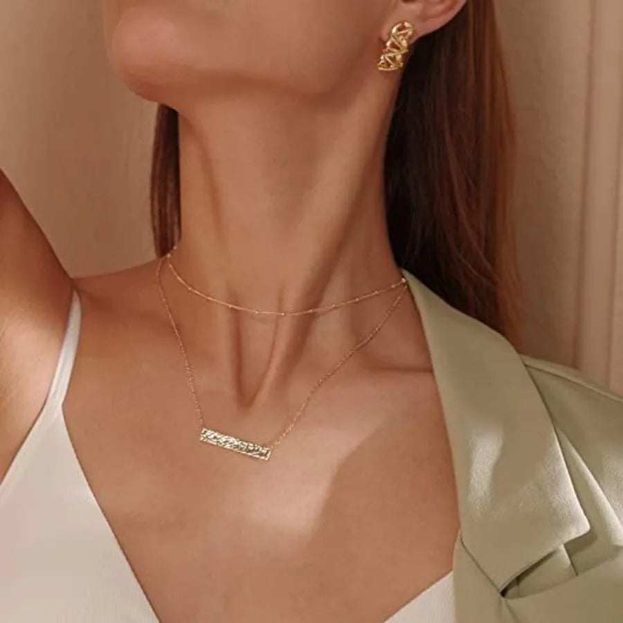 Layered Heart Necklace Pendant Handmade 18k Gold Plated Dainty Gold Choker Arrow Bar Layering Long Necklace for Women