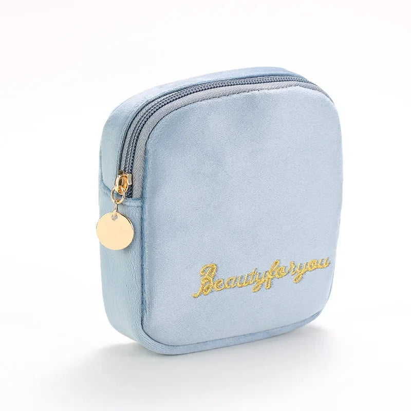 Plush Cosmetic Bag for Women – Large Zipper Makeup & Toiletry Travel Pouch, Solid Color Beauty Bag