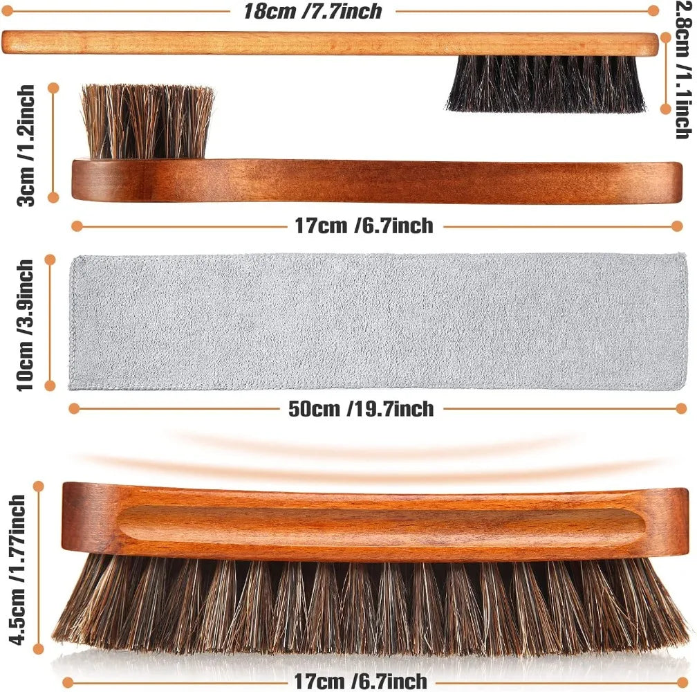 4 Pieces Horsehair Shiny Shoe Brush Set Polishing Applicator Cleaning Leather Shoes Boot Care Brush Suede Cleaning Brush