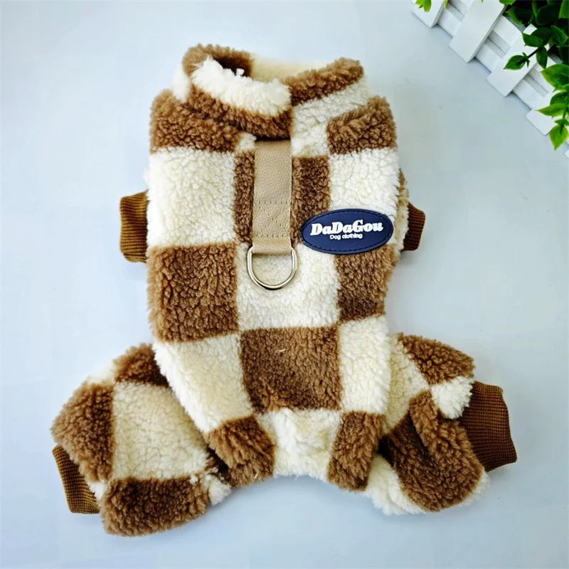 Plaid Winter Pet Jumpsuit – Warm Pajamas Overalls for Small Dogs, Pomeranians, Chihuahuas, and Puppies