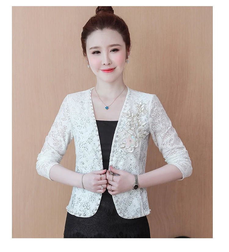 Short Lace Long Sleeve Embroidery Cardigan