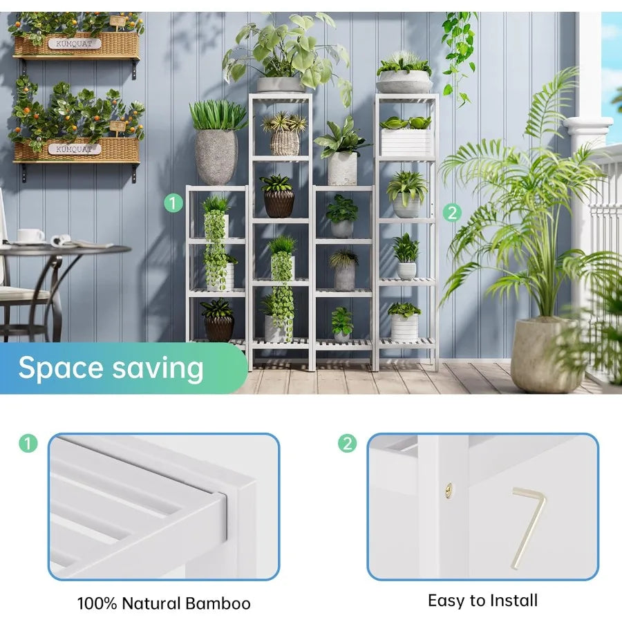 Bathroom Storage Shelf 5Tier Bamboo Rack Organizer Multifunctional Shelving Unit for Living Room Bedroom Kitchen White