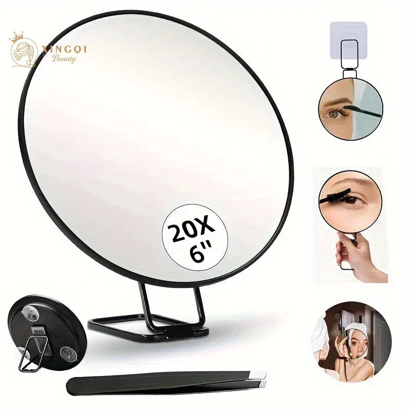 6" Round Make Up Mirror magnifying 10x 20x 30x Times With Suction Cups For Bathroom Mirror With 360 Stand
