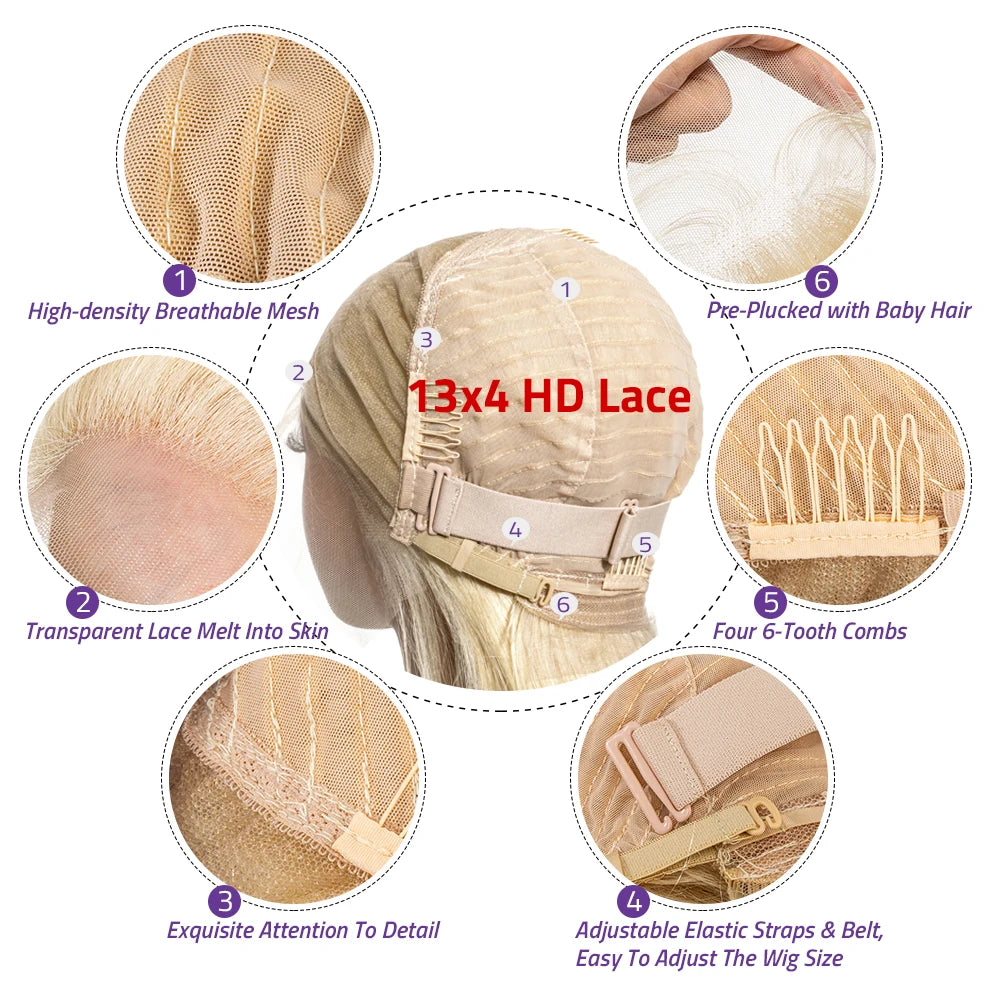 Blonde 613 13x6 Lace Frontal Wig HD 613 Lace Front Human Hair Wig for Women Pre Pucked Straight 100% Human Hair Wigs Can Be Dyed