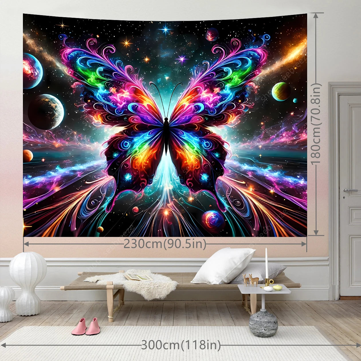 Butterfly Flower UV Reactive Tapestry Wall Hanging Hippie Boho Room Decor