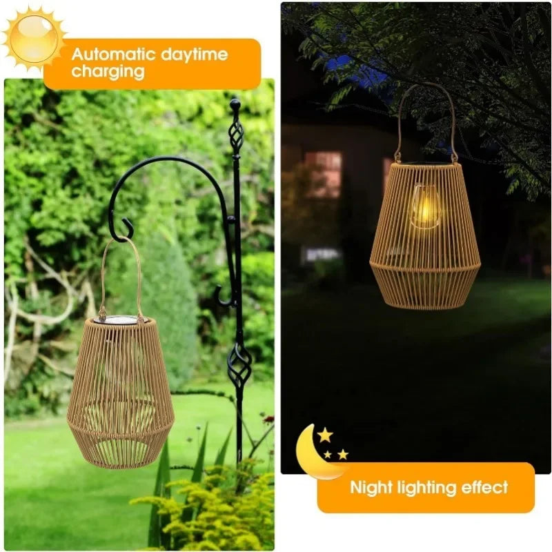 Outdoor Induction Hanging Handmade Woven Waterproof Solar Light, 0.6W Solar Tungsten Filament Lantern Yard Patio Street Light