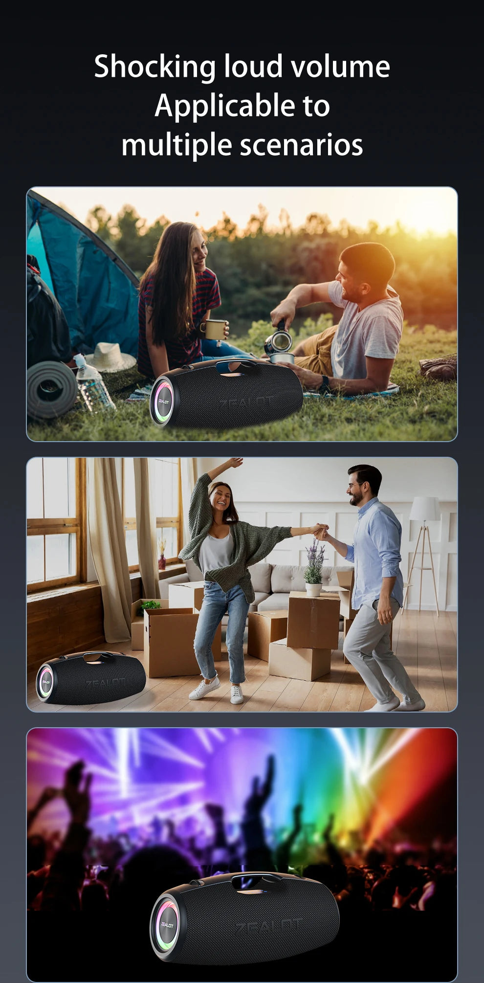 Zealot S78 100W Wireless Speakers, DSP Technology ,Dream Light, Outdoor Portable Subwoofer Speaker , Dual Pairing,24000mAh.