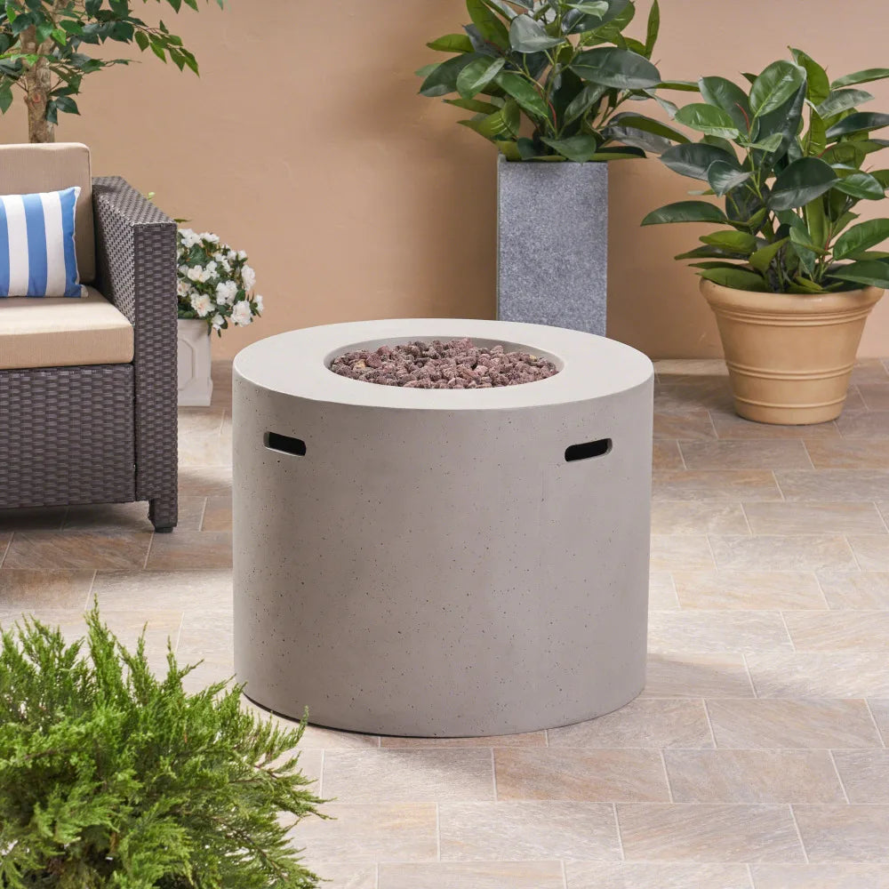 Lightweight Concrete Fire Pit 40000 BTU Light Grey Magnesium Oxide Outdoor Fire Table for Patio Backyard Garden Summer Nights