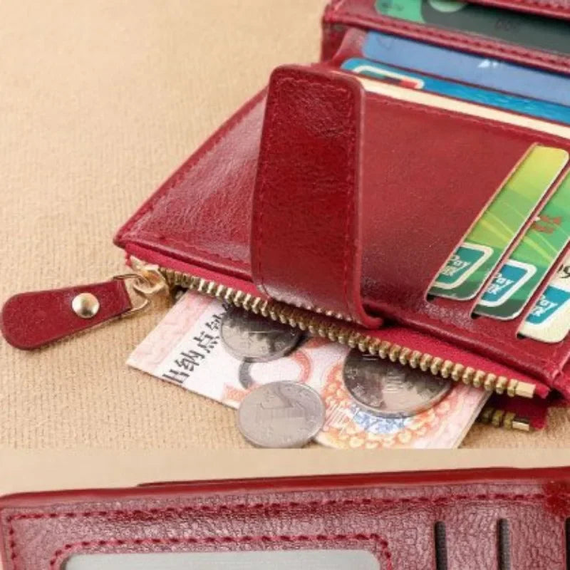 Fashion Vintage RFID Blocking Women Wallet Genuine Leather Fold The Zipper Wallet Credit Card Holder Coin Purse Wallet for Women