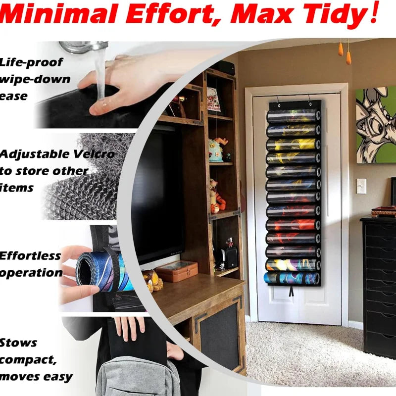 Playmat Holder - Portable Organiser Rack for TCG/RPG Mat, Compact Storage Solution for MTG & Collectible Game Mats with 2 Hooks