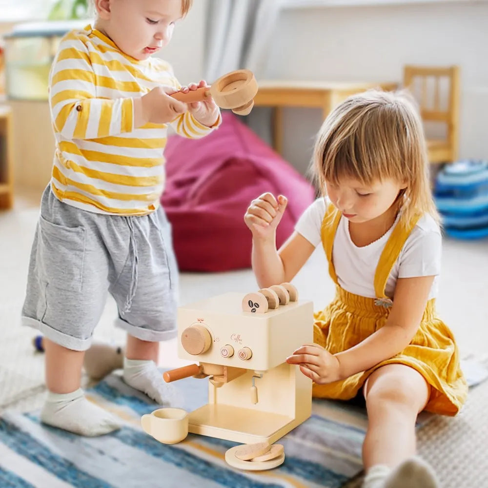 Children's Coffee Machine Kitchen Toys Wooden Montessori Toy Set Kids Cosplay Play House Early Education Educational Toys Gifts