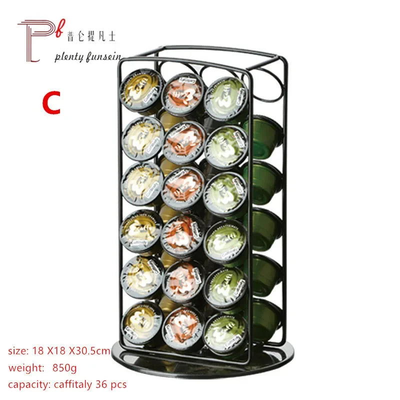 Coffee capsule holder, rotating universal, 50 in a small bag, 40 in a medium bag, and 30 in a large bag. Golden egg for orange