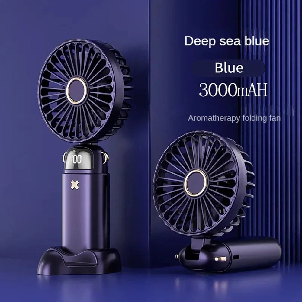 USB Handheld Mini Fan Foldable 5 Speed USB Rechargeable Fan with Phone Stand and Display Screen