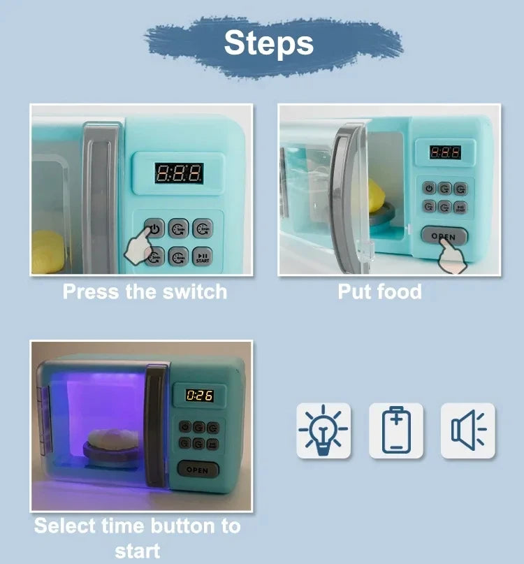 Kitchen Toys Set Kids Pretend Play Home Appliances Washing Machine Toaster Microwave Juicer Egg Cooker Girls Boys Play House Toy