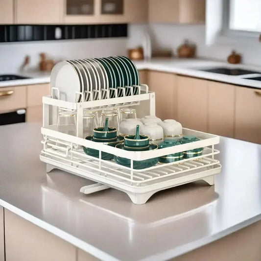 Double-layer Dish Rack Adjustable Draining Multifunctional Kitchen Countertop Organiser Hot-selling Bowls Plates Storage Saving