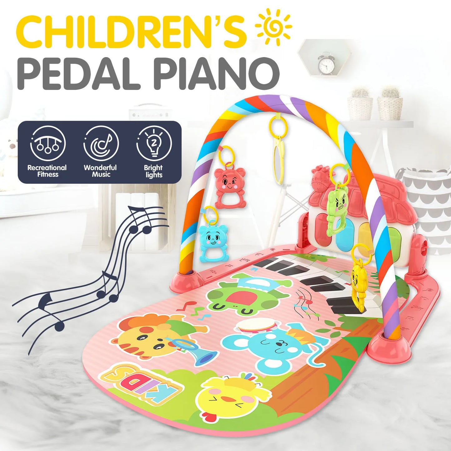 Children’s Pedal Piano – Early Education Music Toy with Light-Up Crawling Mat for Baby Fitness and Learning