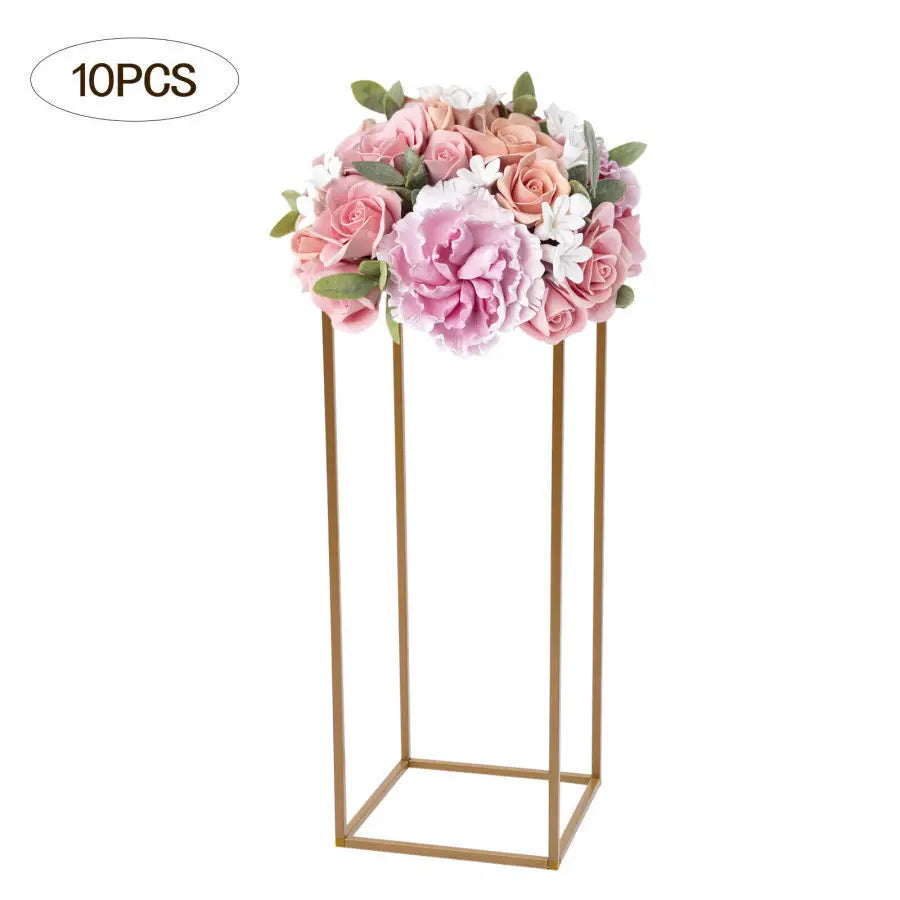 10PCS Gold Metal Wedding Flower Stand Floor Vases Flowers Column Road Lead Rack For Party Event Anniversary