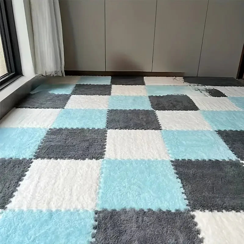 6/12Pcs Baby Play Mat EVA Foam Puzzle Tiles Soft Plush Interlocking Crawling Mat Non-Slip Nursery Floor Rug Washable
