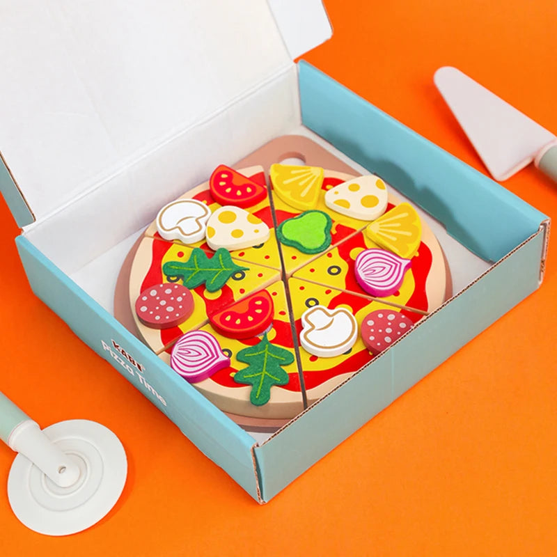 Kitchen Pretend Play Toys Wooden Simulation Food Accessories Pizza Salad Dessert Set Montessori Educational Toy for Toddler 3+