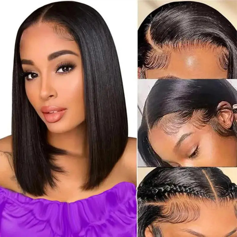 13x4 Straight Lace Frontal Bob Wig Pre Plucked Human Hair Wigs Brazilian Remy Bone Straight Short Bob Wig For Women 10-14 Inch