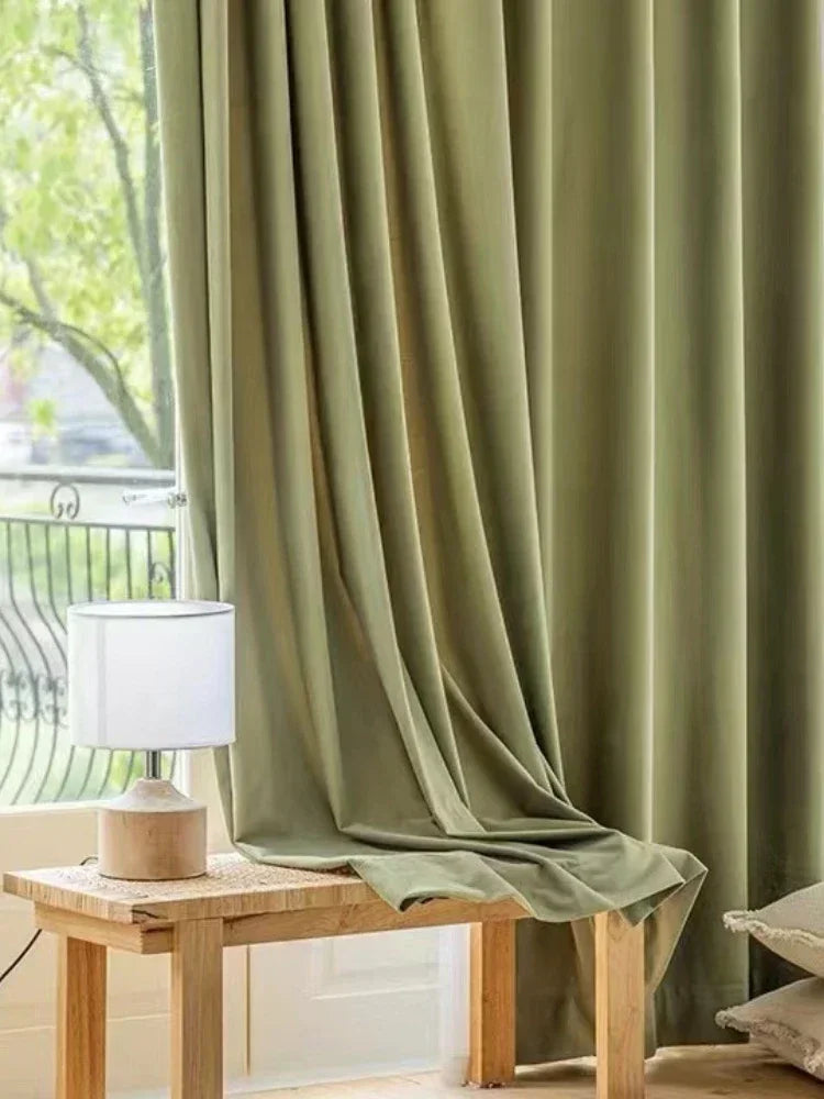 Matcha Green Flannel Light Luxury Curtain