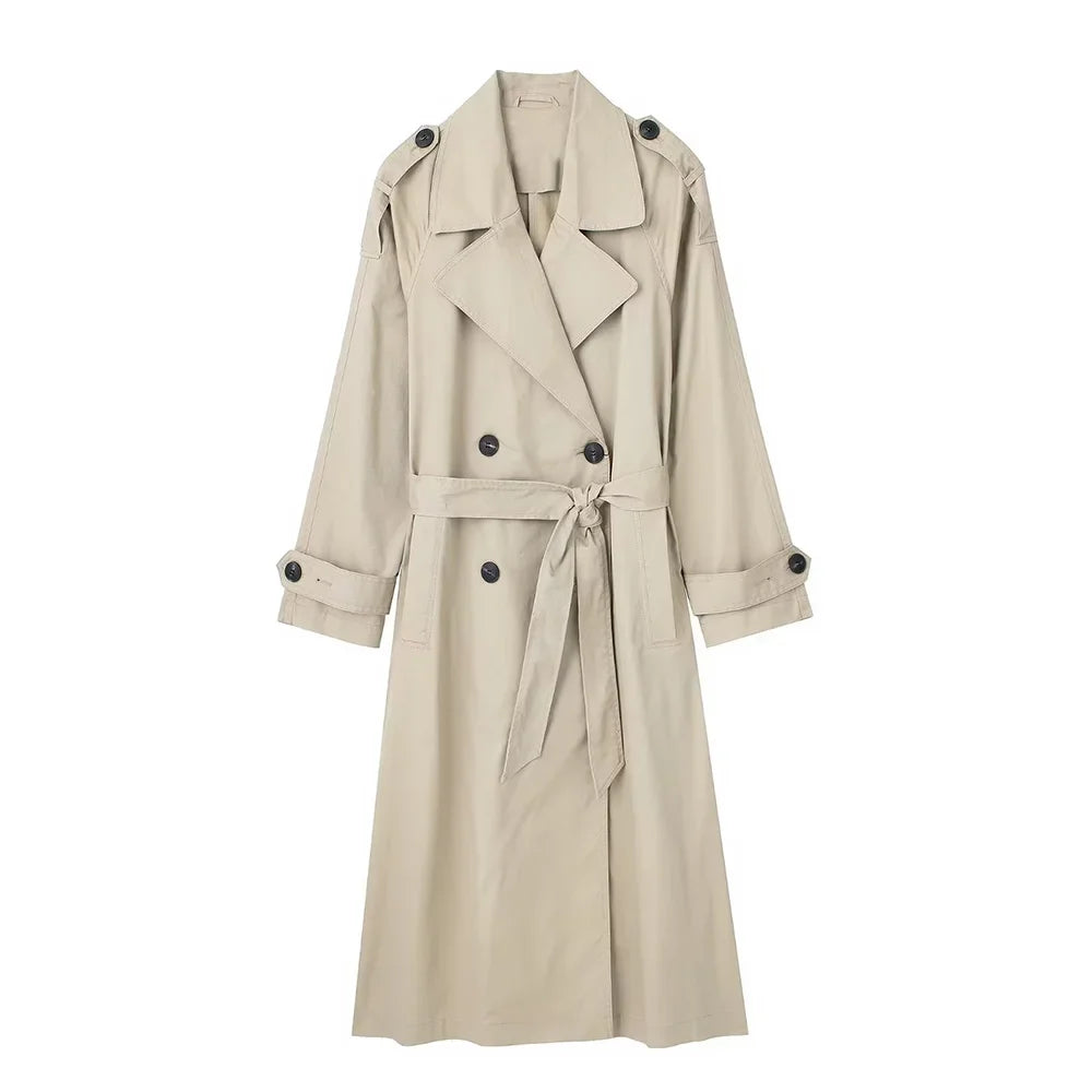 Women Trench Coat With Belt Solid Double Breasted