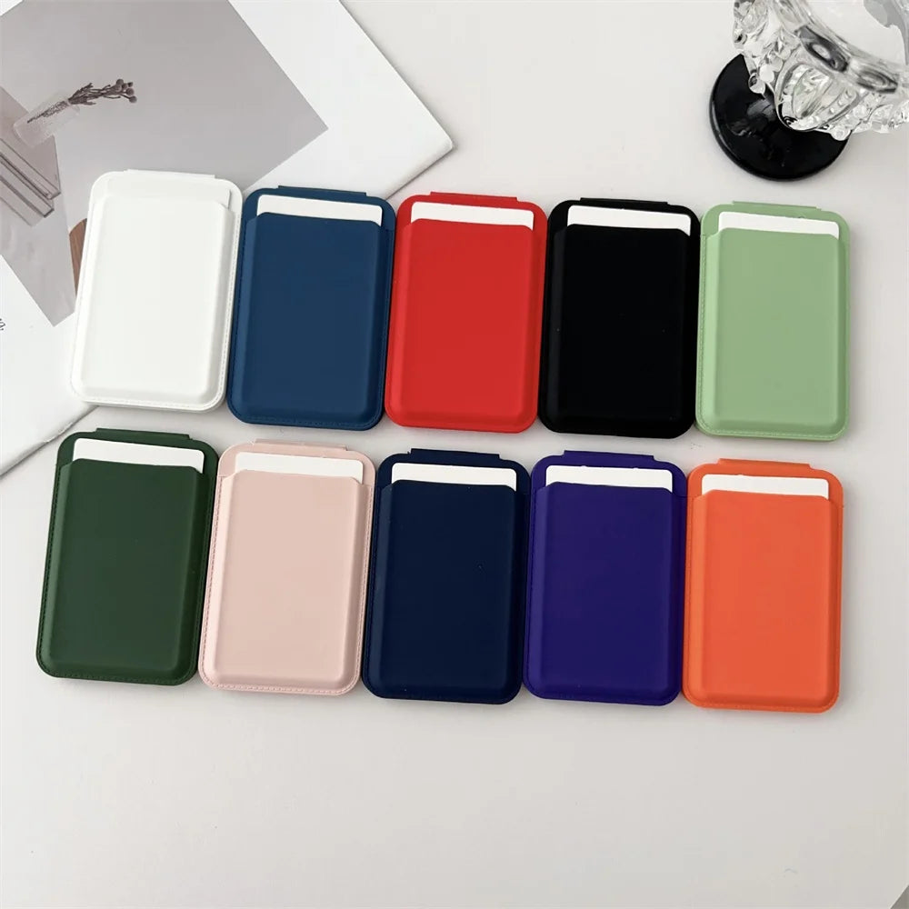 Luxury Magnetic Card Holder For iPhone 16 15 14 13 12 Pro Max Flip Make-up Mirror Silicone Bank ID Card Wallet Case